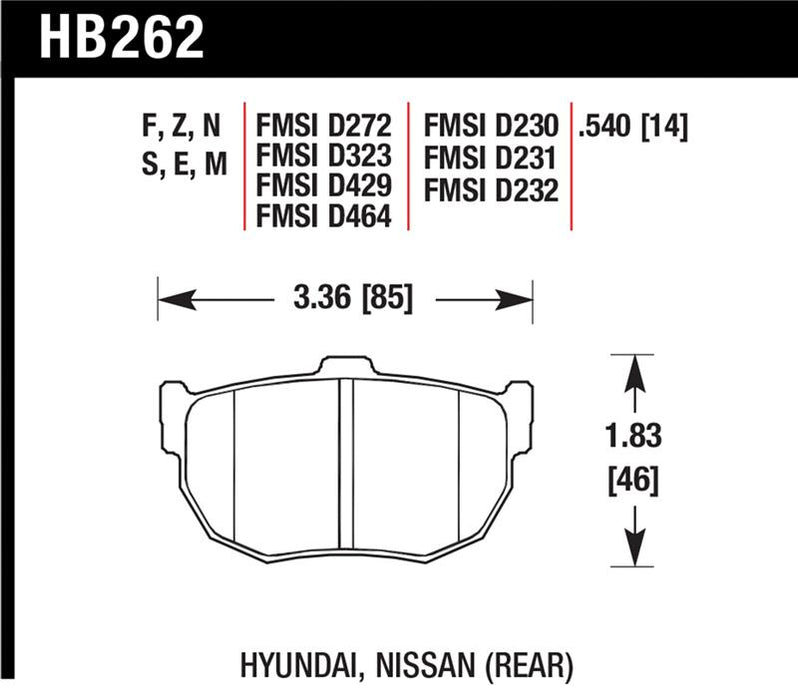 Hawk Performance HB262F.540 Hawk 89-97 Nissan 240SX SE HPS Street Rear Brake Pads