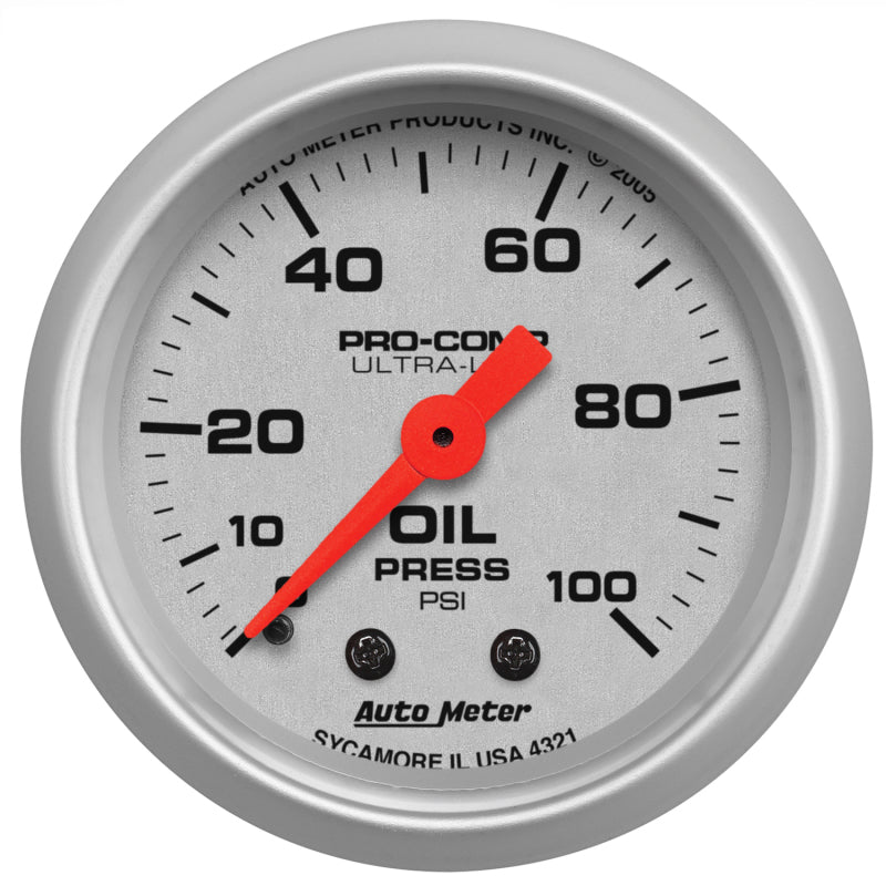 AutoMeter 4321 Autometer Ultra-Lite 52mm 0-100 PSI Mechanical Oil Pressure Gauge