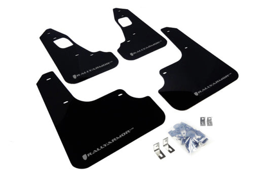Rally Armor MF10-UR-BLK/SIL 08-17 Mitsubishi EVO X Black UR Mud Flap w/ Silver Logo