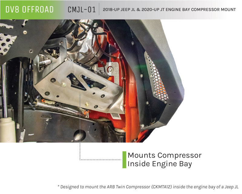 DV8 Offroad CMJL-01 2018+ Jeep JL / JT Engine Bay Compressor Mount