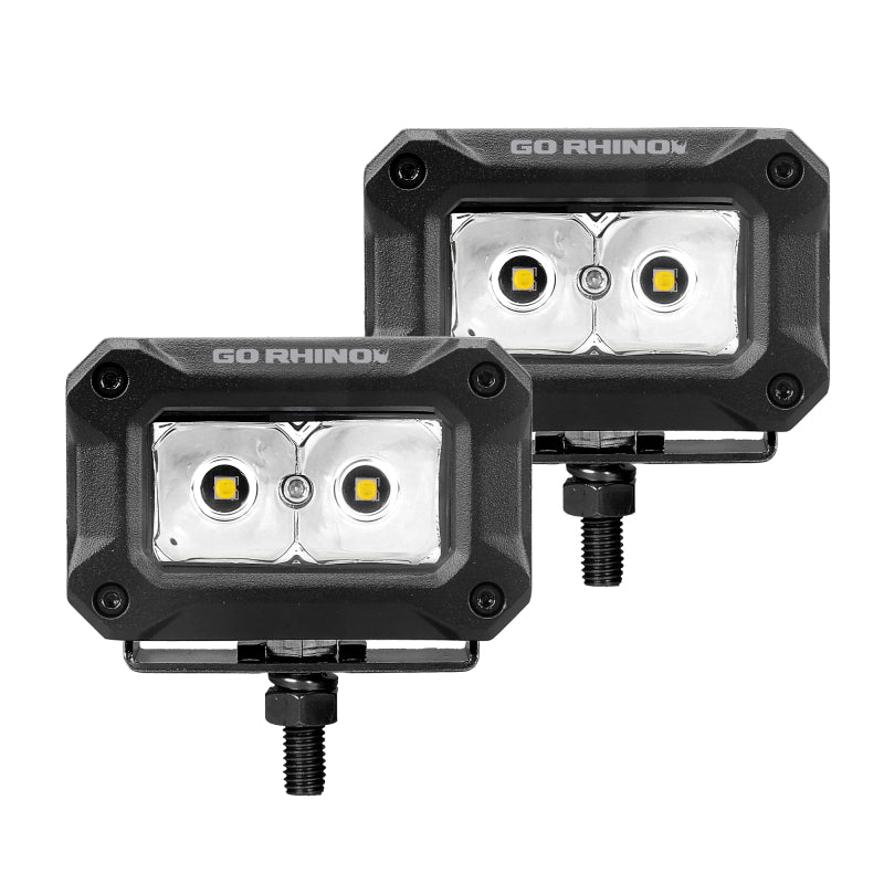 Go Rhino 751003023SBS Xplor Bright Series Rectangle LED Spot Light Kit (Surface/Thread Stud Mnt) 3x2 - Blk (Pair)