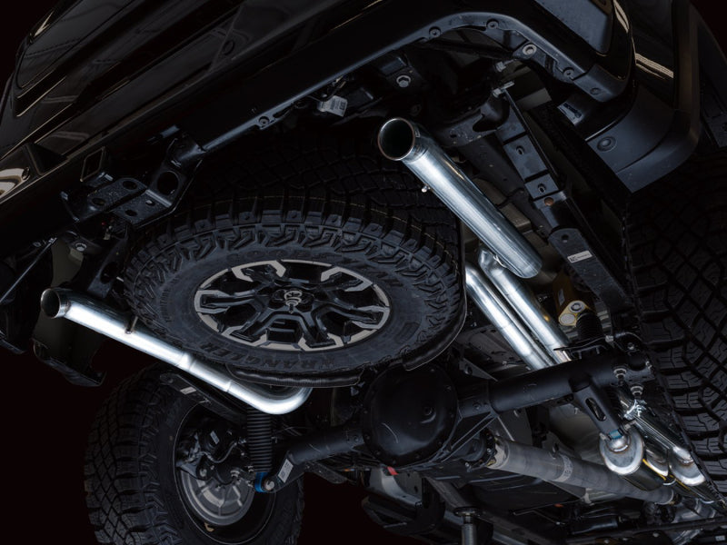 AWE Tuning 3015-31972 22-23 GMC Sierra 1500 AT4X 6.2L 0FG Catback Split Dual (Flat Bumper) - Bashguard(No Tips)