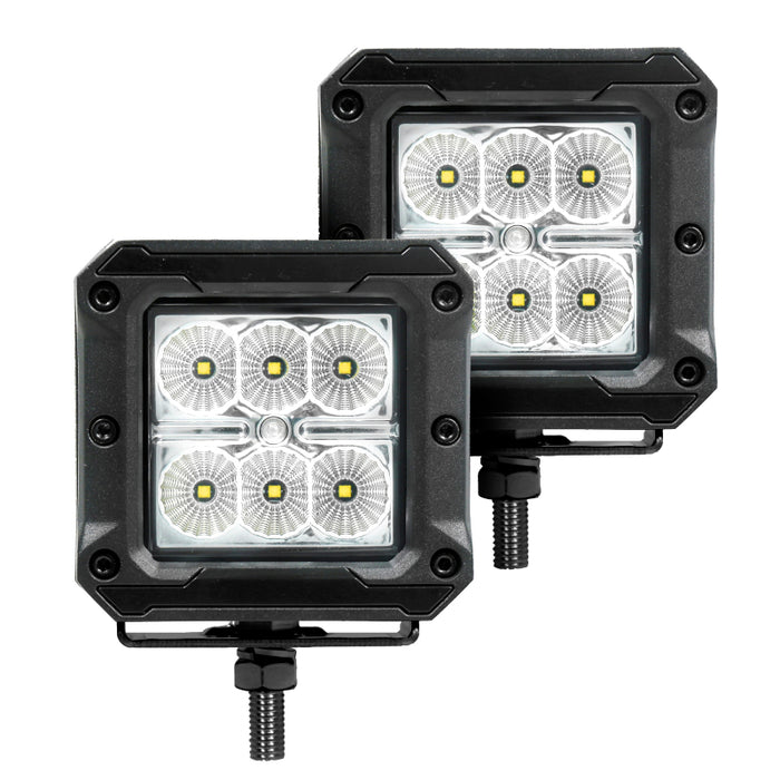 Go Rhino 751803023FCS Xplor Bright Series Cube LED Flood Light Kit (Surface/Threaded Stud Mount) 3x3 - Blk (Pair)
