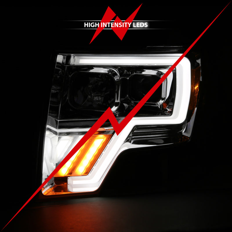 ANZO 111470 2009-2013 Ford F-150 Projector Light Bar G4 Switchback Headlights Chrome Amber