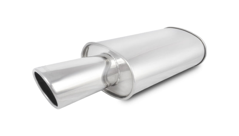 Vibrant 1042 StreetPower Turbo Oval Muffler with 4in Round Tip Angle Cut Rolled Edge - 3in inlet I.D.