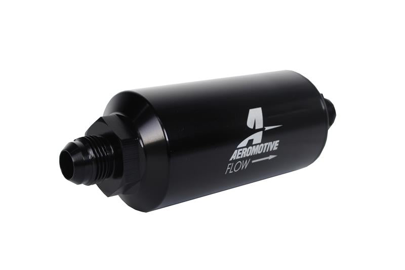 Aeromotive 12377 In-Line Filter - (AN -8 Male) 10 Micron Fabric Element Bright Dip Black Finish