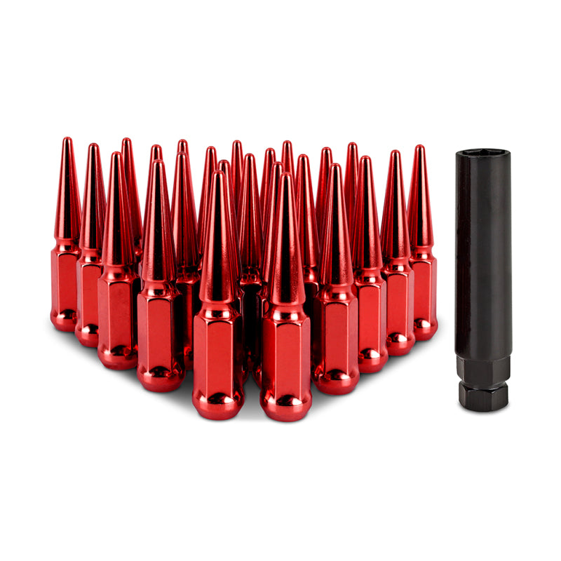 Mishimoto MMLG-SP1215-24RD Steel Spiked Lug Nuts M12 x 1.5 24pc Set Red