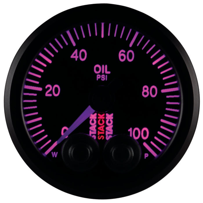 AutoMeter ST3502 Autometer Stack Instruments Pro Control 52mm 0-100 PSI Oil Pressure Gauge - Black (1/8in NPTF Male)