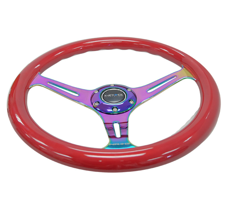 NRG ST-015MC-RD Classic Wood Grain Steering Wheel (350mm) Red Grip w/Neochrome 3-Spoke Center