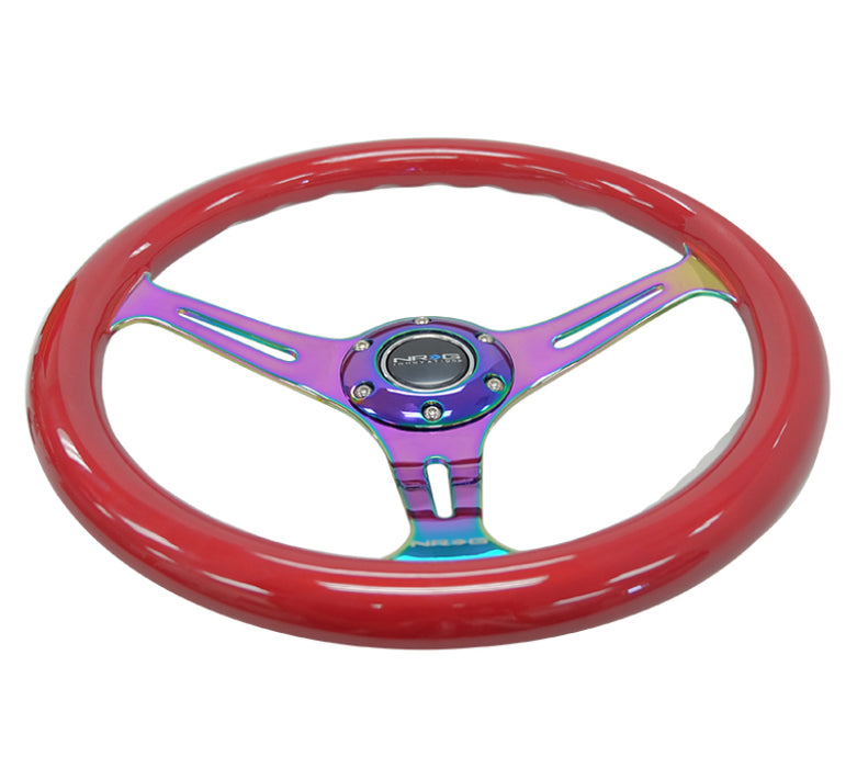 NRG ST-015MC-RD Classic Wood Grain Steering Wheel (350mm) Red Grip w/Neochrome 3-Spoke Center