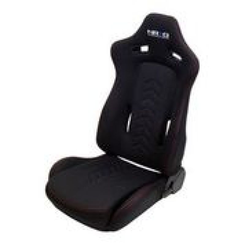 NRG RSC-800L/R Sport Seats (Pair) Cloth w/ Logo & Arrow Cushion Imprint - Black w/Red Stitch