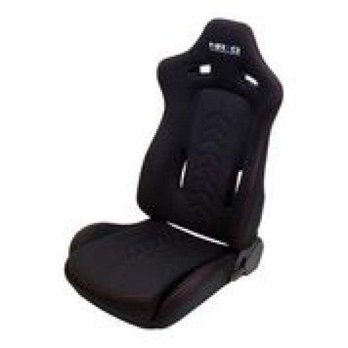 NRG RSC-800L/R Sport Seats (Pair) Cloth w/ Logo & Arrow Cushion Imprint - Black w/Red Stitch