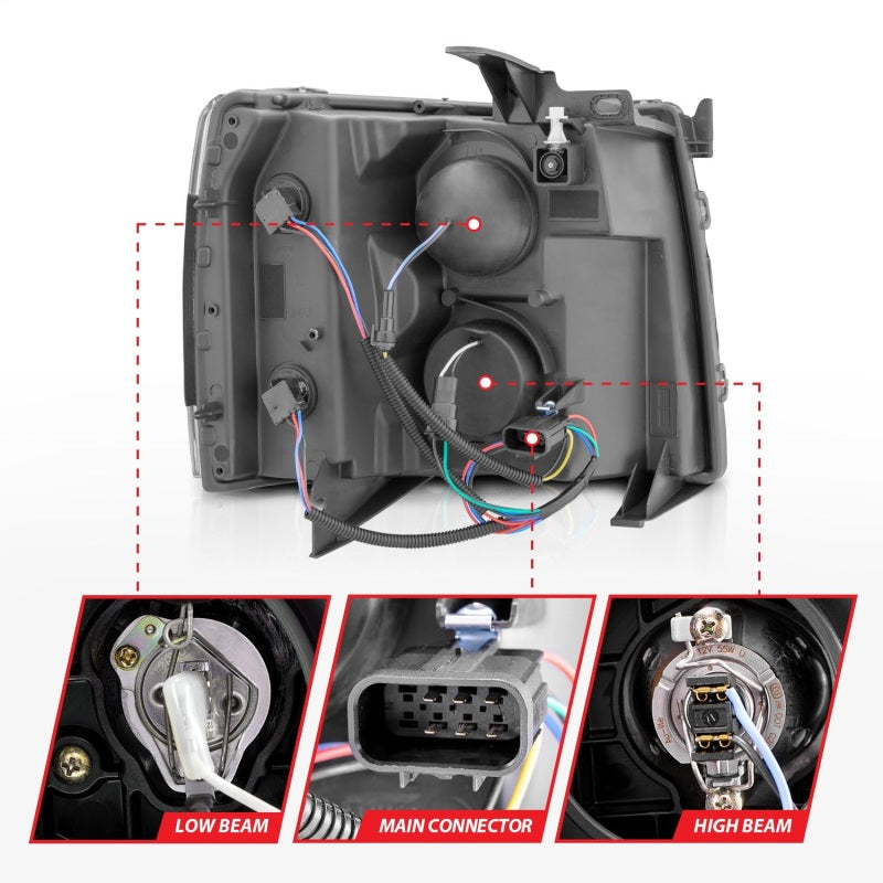 ANZO 111546 2007-2013 Chevrolet Silverado 1500 Projector w/ Light Bar Chrome Housing w/ Sequential