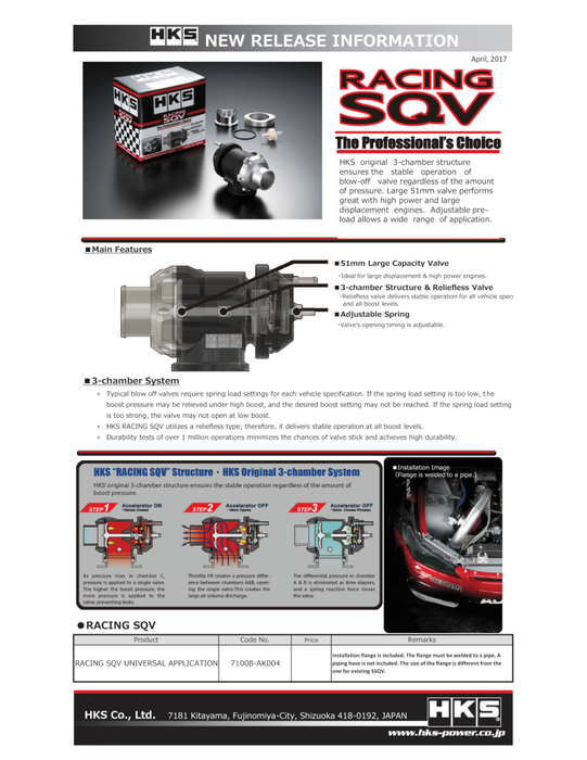 HKS 71008-AK004 RACING SQV UNIVERSAL BOV
