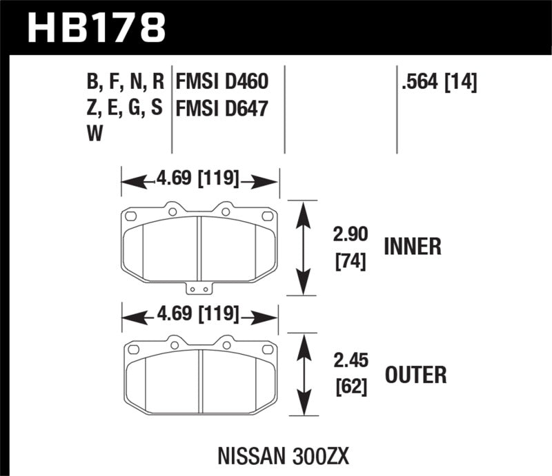 Hawk Performance HB178G.564 Hawk 06-07 WRX / 89-96 Nissan 300ZX / 89-93 Skyline GT-R DOTC-60 Front Race Pads