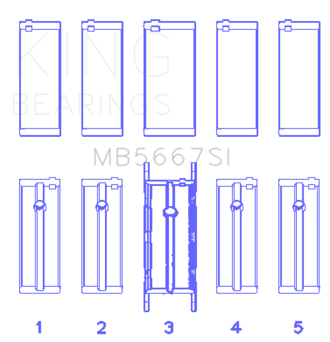 King Engine Bearings MB5667SI0.25 Mini W10B16A/W11B16A Silicon Bi-Metal Aluminum Main Bearing Set - Size +0.25mm