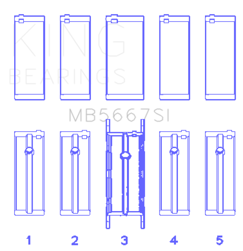 King Engine Bearings MB5667SI Mini W10B16A/W11B16A Silicon Bi-Metal Aluminum Main Bearing Set - Size STD