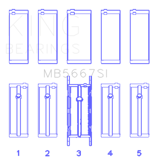 King Engine Bearings MB5667SI Mini W10B16A/W11B16A Silicon Bi-Metal Aluminum Main Bearing Set - Size STD