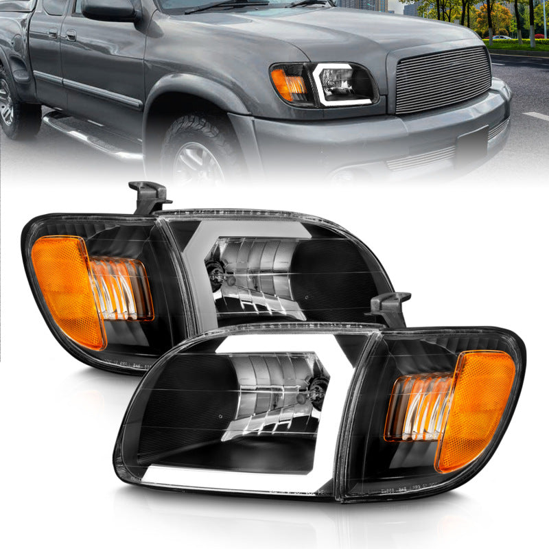 ANZO 111579 00-04 Toyota Tundra (Fits Reg/Acc Cab Only) Crystal Headlights w/Light Bar Black w/Corner Light