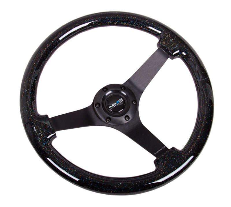 NRG RST-036BSB-BK Reinforced Steering Wheel (350mm / 3in Deep) Classic Blk Sparkle Wood Grain w/Blk 3-Spoke Center