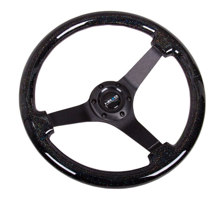 NRG RST-036BSB-BK Reinforced Steering Wheel (350mm / 3in Deep) Classic Blk Sparkle Wood Grain w/Blk 3-Spoke Center
