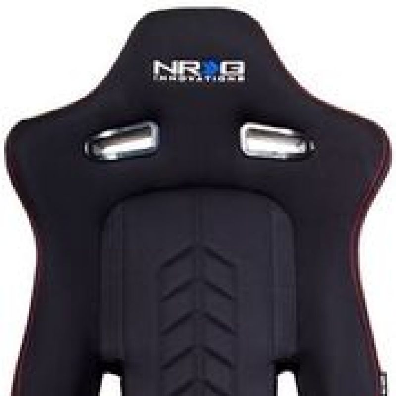 NRG RSC-800L/R Sport Seats (Pair) Cloth w/ Logo & Arrow Cushion Imprint - Black w/Red Stitch