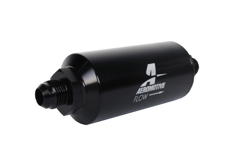 Aeromotive 12377 In-Line Filter - (AN -8 Male) 10 Micron Fabric Element Bright Dip Black Finish