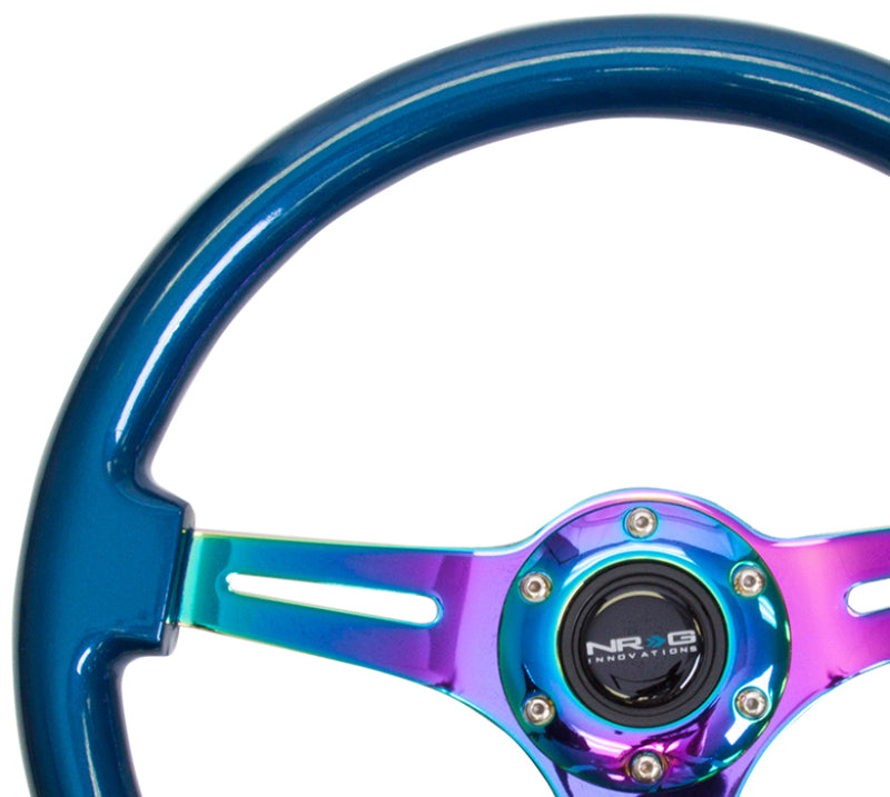 NRG ST-015MC-BL Classic Wood Grain Steering Wheel (350mm) Blue Pearl/Flake Paint w/Neochrome 3-Spoke Center