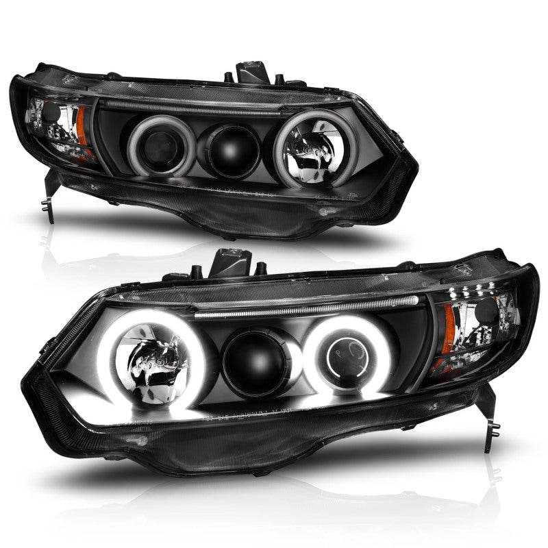 ANZO 121062 2006-2011 Honda Civic Projector Headlights w/ Halo Black (CCFL)