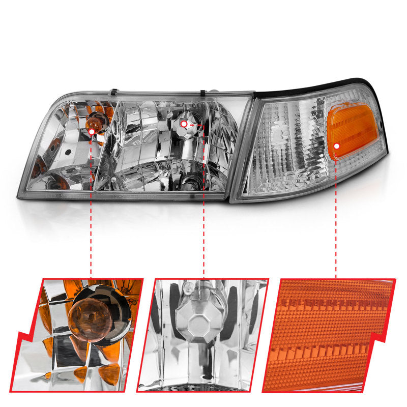 ANZO 121556 1998-2005 Ford Crown Victoria Crystal Headlight Chrome With Bumper Light (OE)