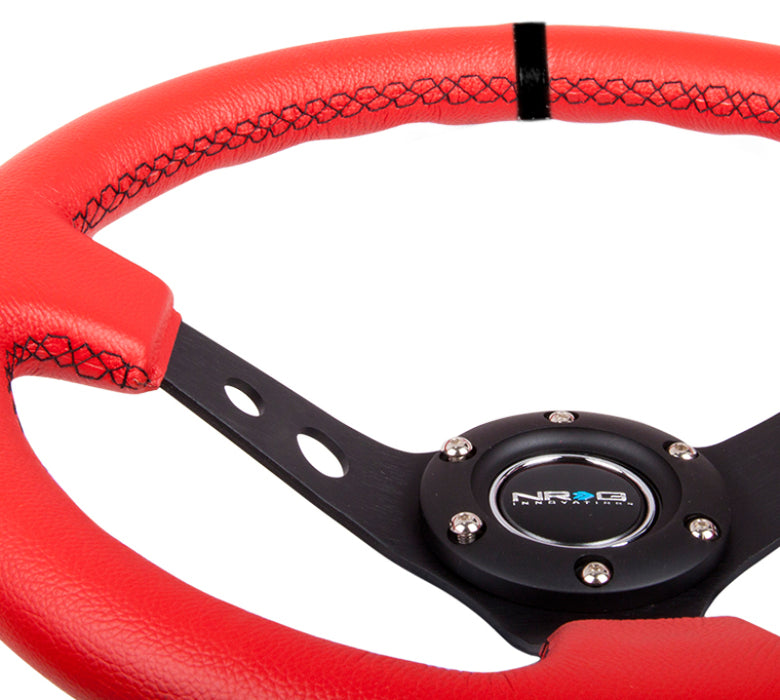 NRG RST-006S-RR Reinforced Steering Wheel (350mm / 3in. Deep) Red Suede w/Blk Circle Cutout Spokes