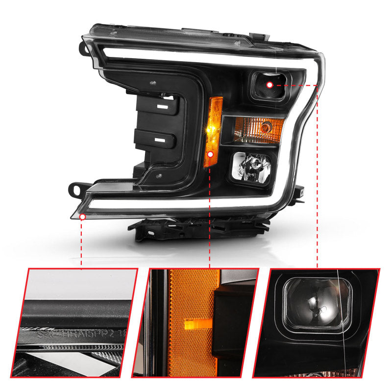 ANZO 111467 2018-2019 Ford F-150 Projector Plank Style H.L. Black Amber (Without Switchback)