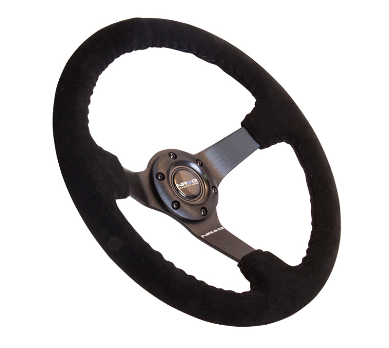 NRG RST-036MB-S Reinforced Steering Wheel (350mm / 3in. Deep) Blk Suede w/Blk BBall Stitch (Odi Bakchis Edition)