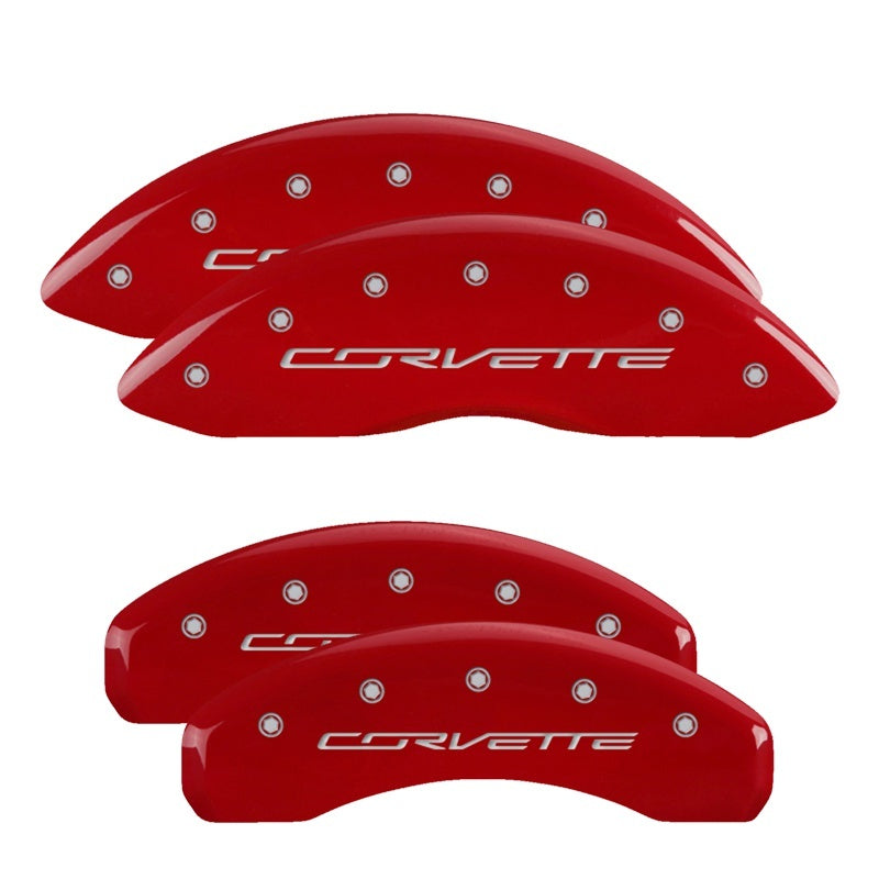 MGP 13009SCV7RD 4 Caliper Covers Engraved Front & Rear C7/Corvette Red finish silver ch