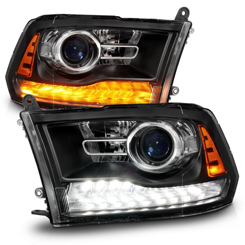 ANZO 111609 09-18 Dodge RAM 1500/2500/3500 LED Plank Style Headlights Switchback + Sequential - Matte Black