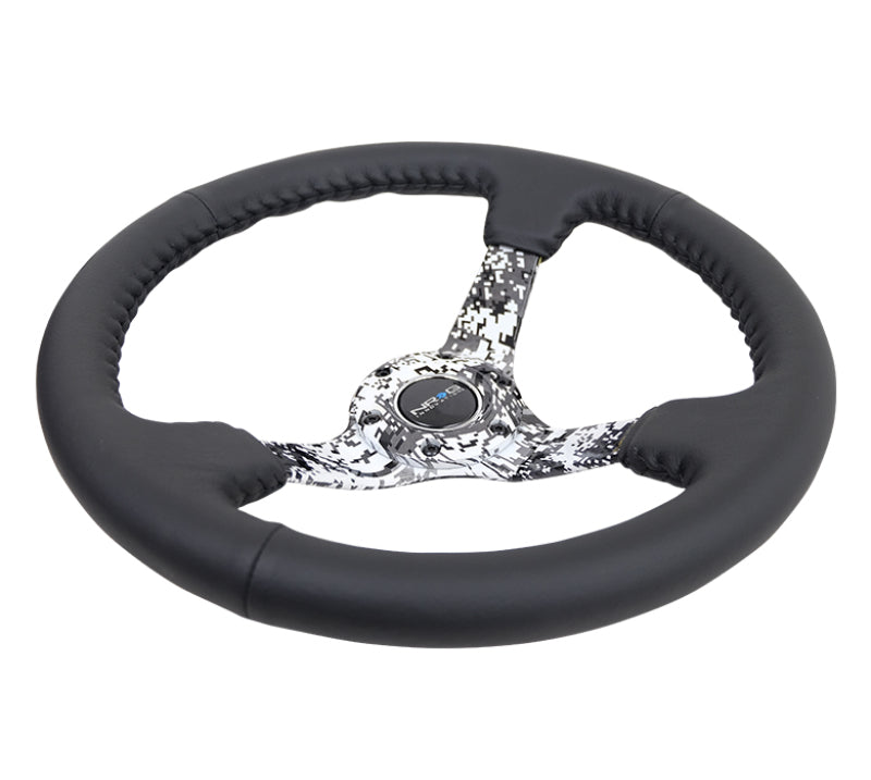 NRG RST-036DC-R Reinforced Steering Wheel (350mm / 3in. Deep) Blk Leather w/Hydrodipped Digi-Camo Spokes