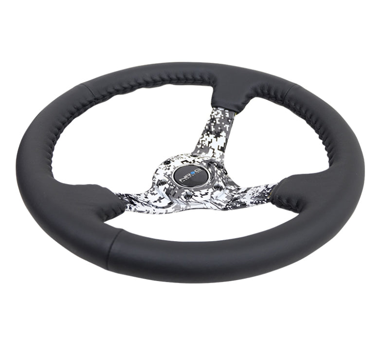NRG RST-036DC-R Reinforced Steering Wheel (350mm / 3in. Deep) Blk Leather w/Hydrodipped Digi-Camo Spokes