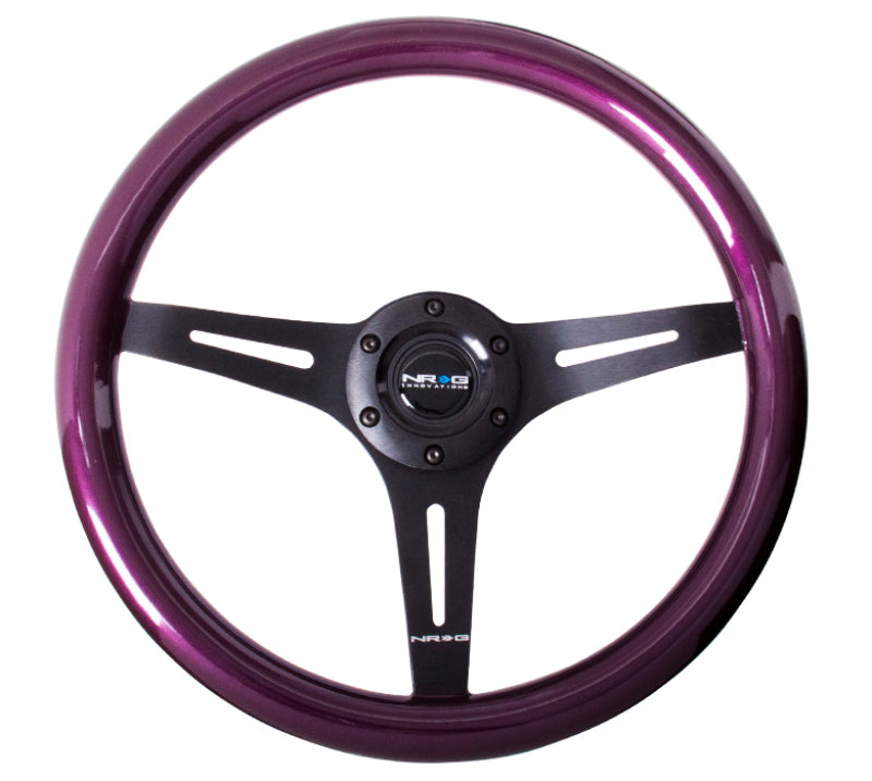 NRG ST-015BK-PP Classic Wood Grain Steering Wheel (350mm) Purple Pearl/Flake Paint w/Black 3-Spoke Center