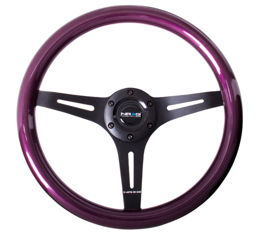 NRG ST-015BK-PP Classic Wood Grain Steering Wheel (350mm) Purple Pearl/Flake Paint w/Black 3-Spoke Center