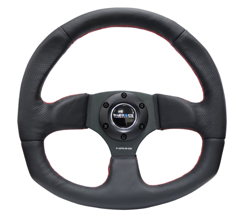 NRG RST-009R-RS Reinforced Steering Wheel (320mm Horizontal / 330mm Vertical) Leather w/Red Stitching