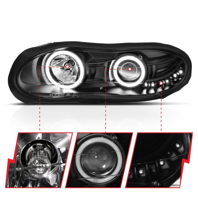 ANZO 121160 1998-2002 Chevrolet Camaro Projector Headlights w/ Halo Black