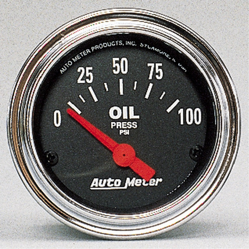 AutoMeter 2522 Autometer Traditional Chrome 52mm 0-100 PSI Short Sweep Electricall Oil Pressure Gauge
