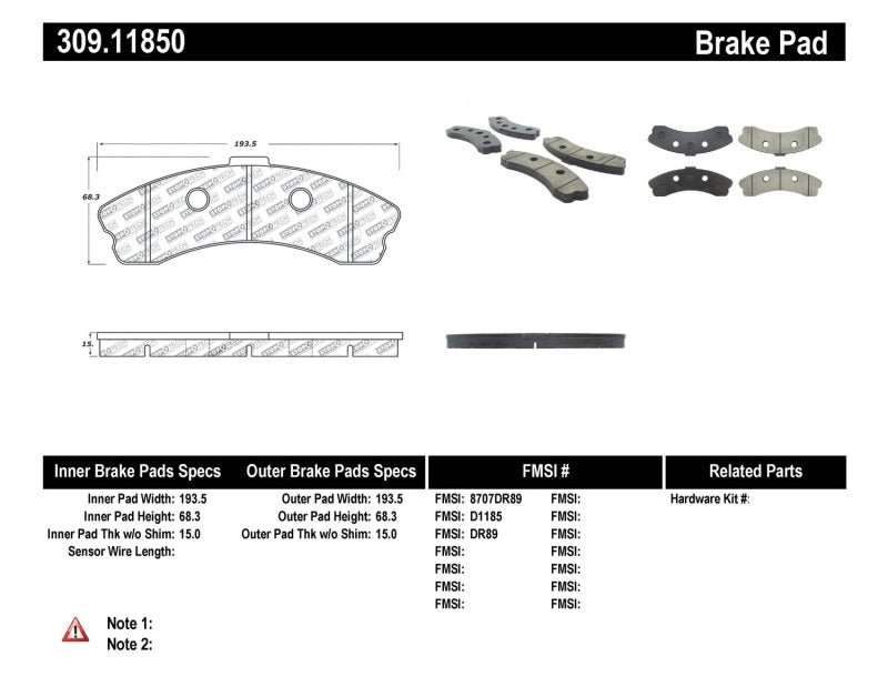 Stoptech 309.11850 StopTech Performance 06-09 Chevrolet Corvette Z06 Front Brake Pads