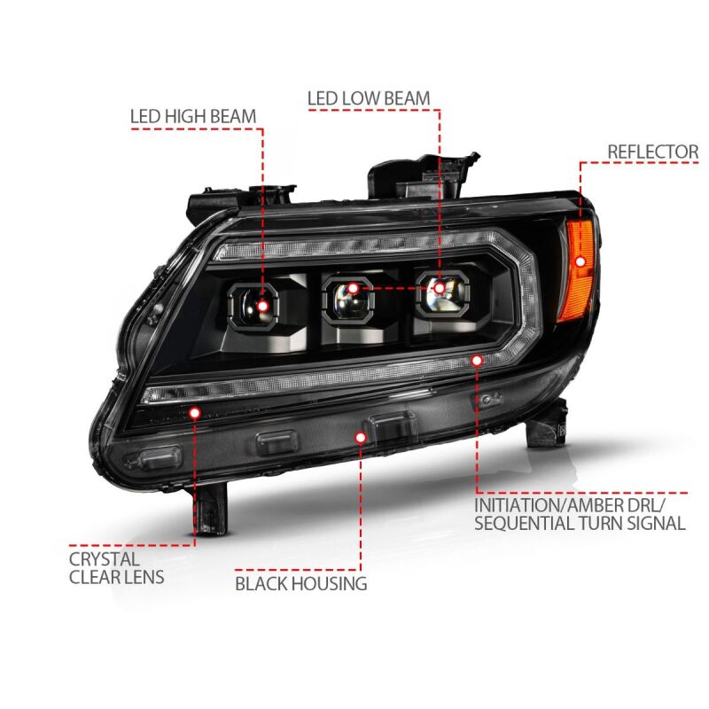 ANZO 111641 15-22 Chevy Colorado Full LED Headlights w/ Initiation (Amber DRL) - Black