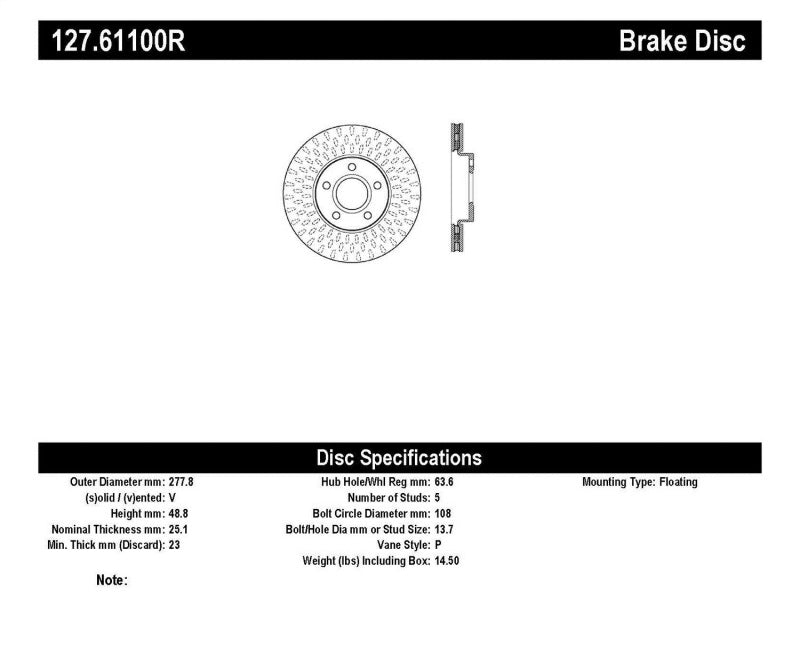 Stoptech 127.61100R StopTech Slotted & Drilled Sport Brake Rotor