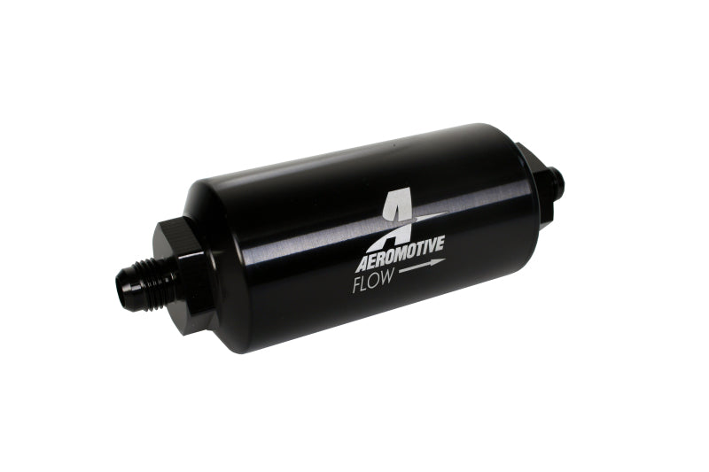 Aeromotive 12345 In-Line Filter - (AN-6 Male) 10 Micron Microglass Element Bright Dip Black Finish