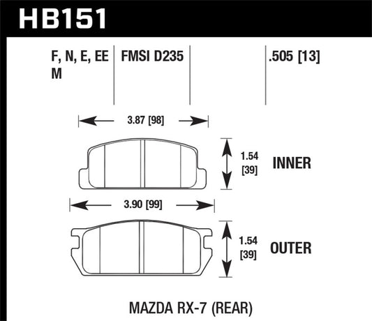 Hawk Performance HB151E.505 Hawk 81-85 Mazda RX-7 Blue 9012 Rear Race Brake Pads