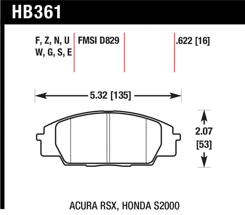 Hawk Performance HB361G.622 Hawk 02-06 Acura RSX Type S / 06-11 Honda Civic Si / 00-09 S2000 DTC-60 Front Brake Pads