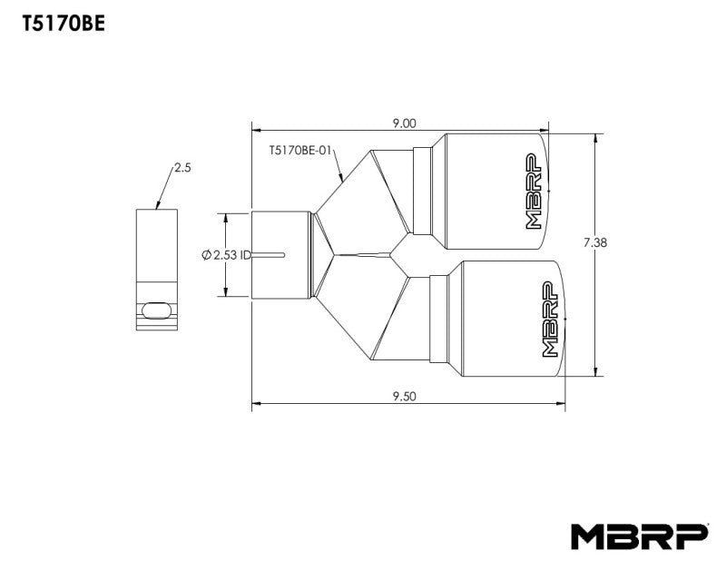 MBRP T5170BE Universal T304 SS Dual Burnt End Tip 3.5in OD/2.5in Inlet