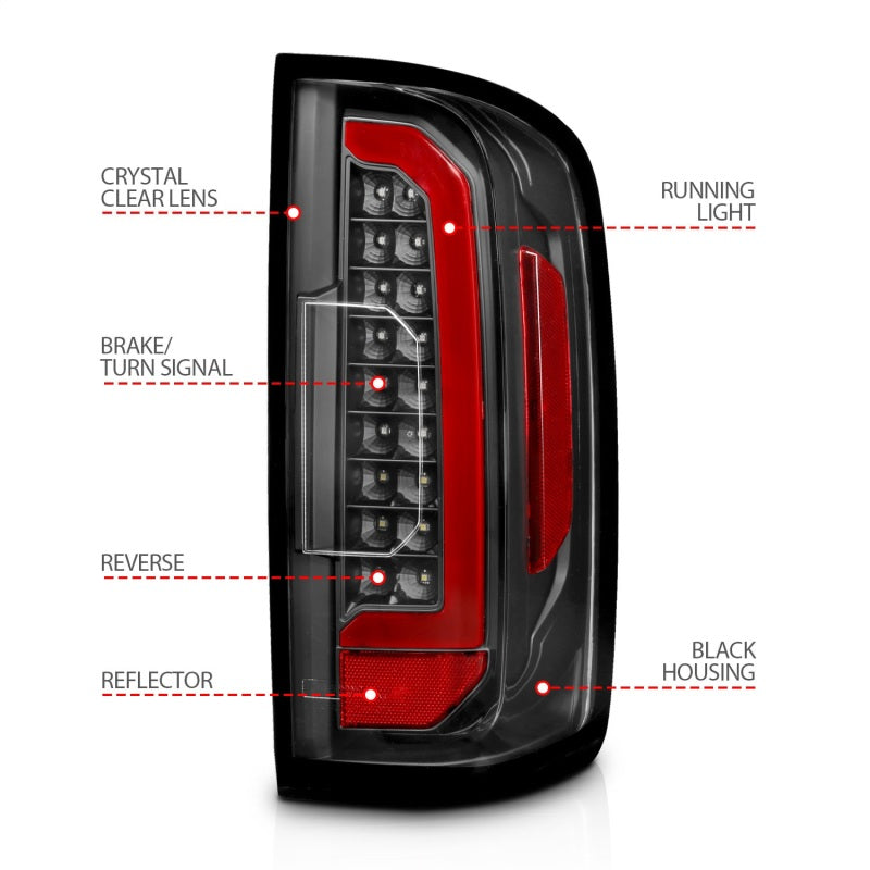 ANZO 311432 15-21 Chevrolet Colorado Full LED Tail Lights w/ Red Lightbar Black Housing Clear Lens